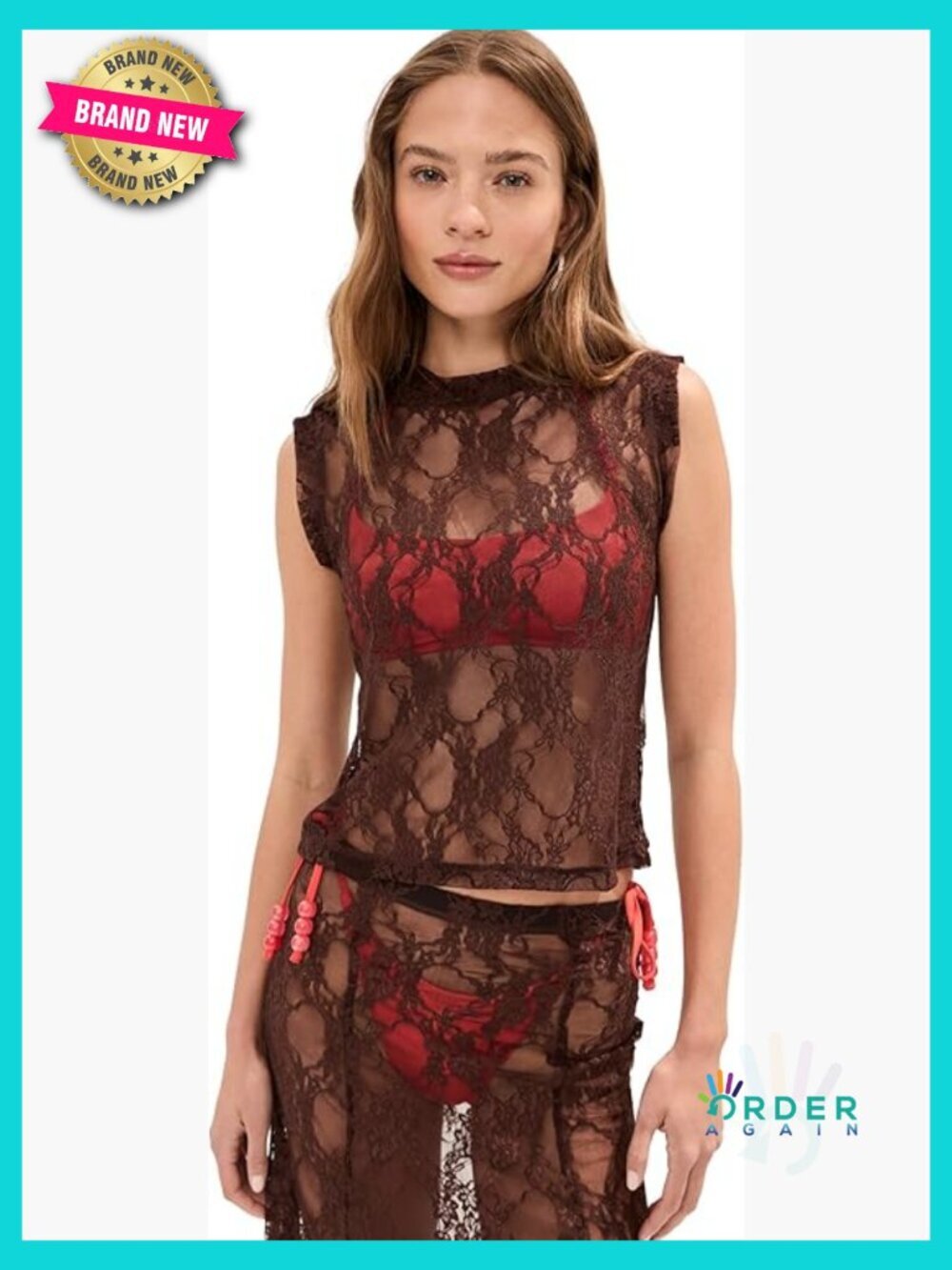 Lace Mesh Tank Top Crew Neck Sleeveless Elegant Chic Lightweight Stretch